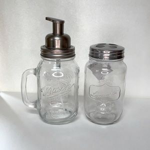 Mason jar glass vanity set foam soap pump and toothbrush holder farmhouse